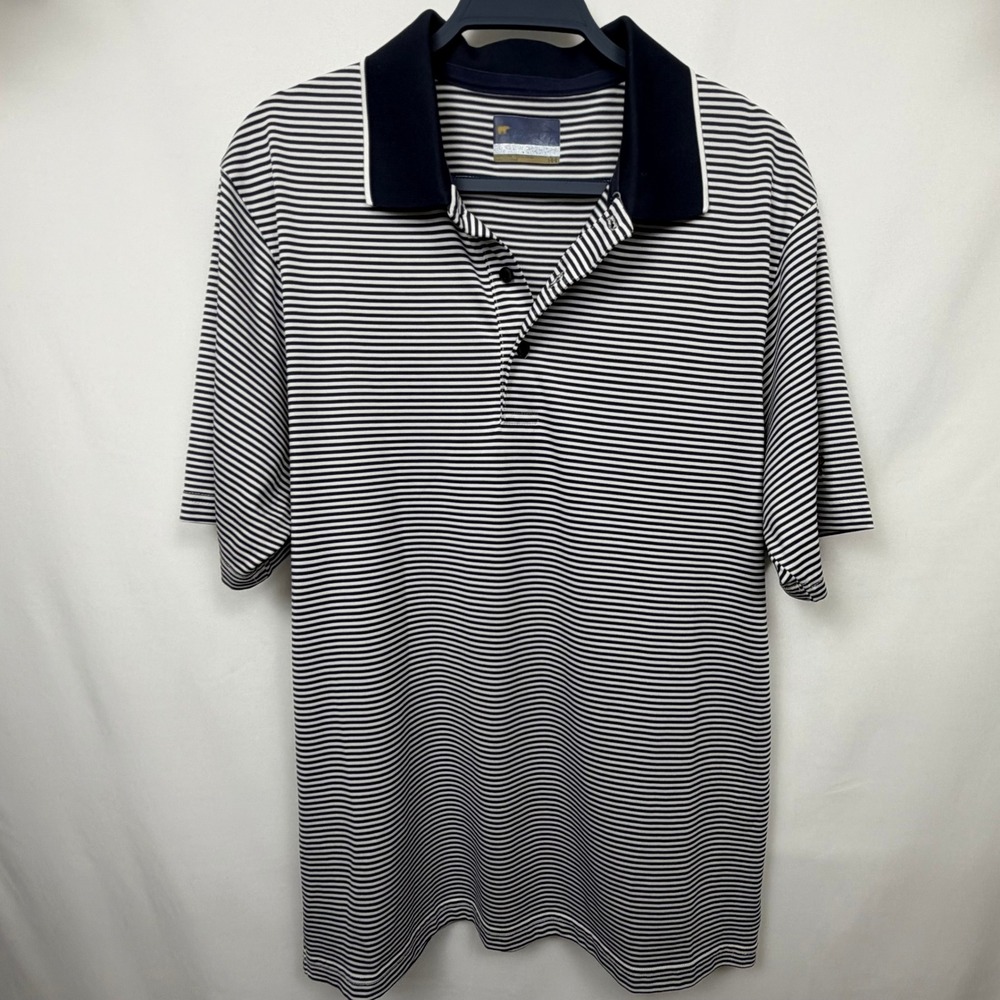 Jack Nicklaus Golden Bear Mens Large Navy White Striped StayDri Golf Polo Shirt